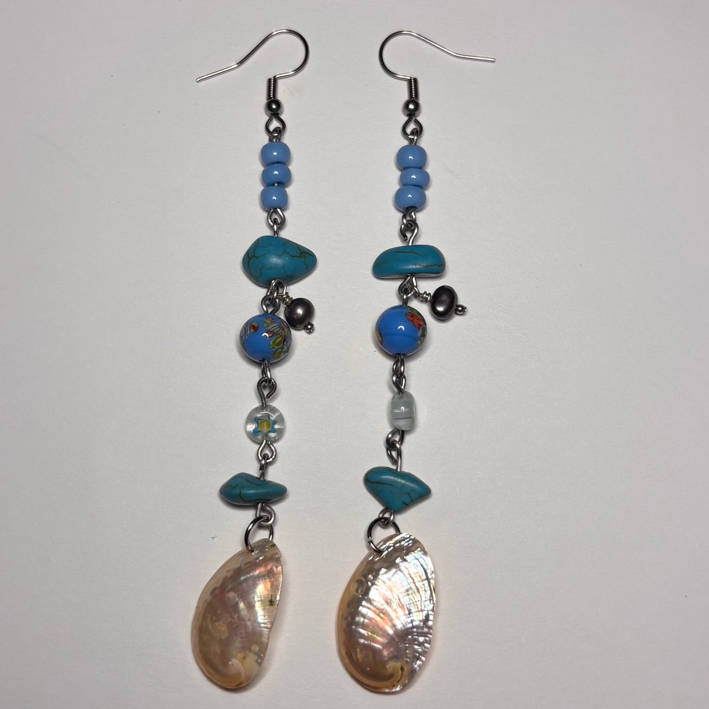Mini Abalone Blue Beaded Earrings