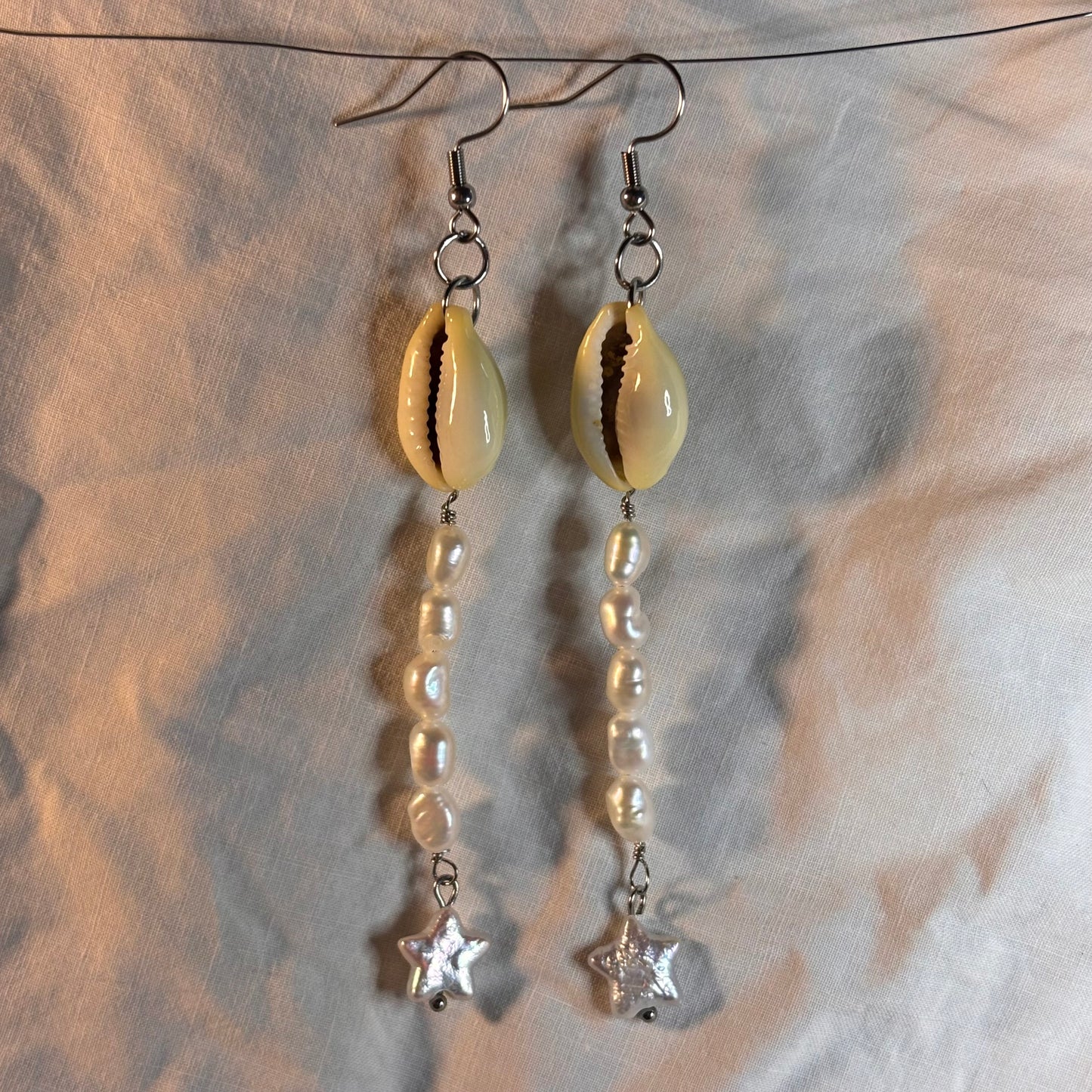 cowrie and pearl earrings