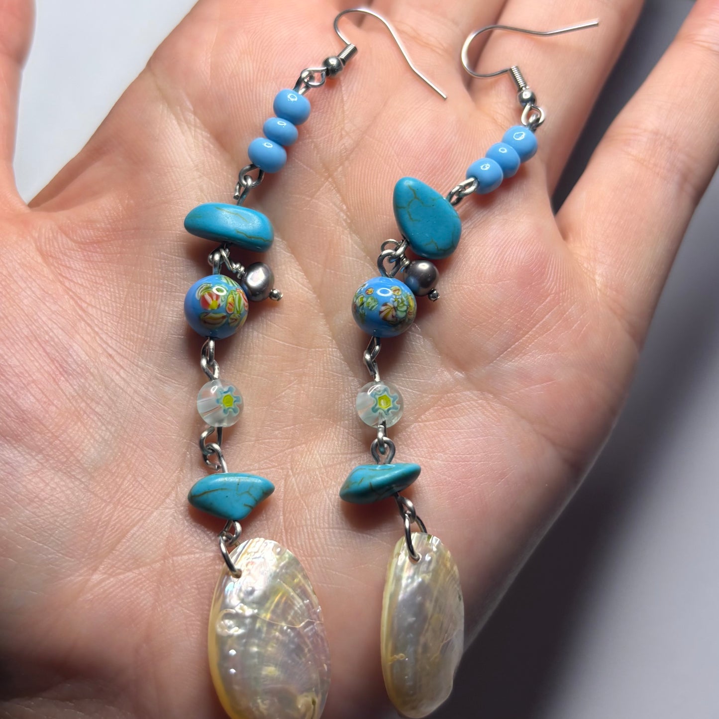 Mini Abalone Blue Beaded Earrings