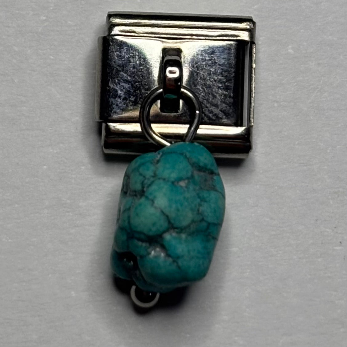 Turquoise-Colored Stone Italian Charm Bracelet Link