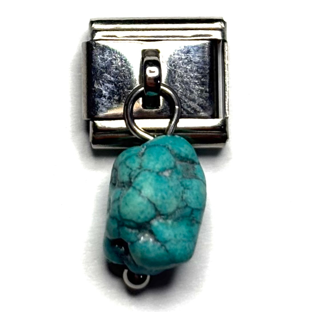 Turquoise-Colored Stone Italian Charm Bracelet Link