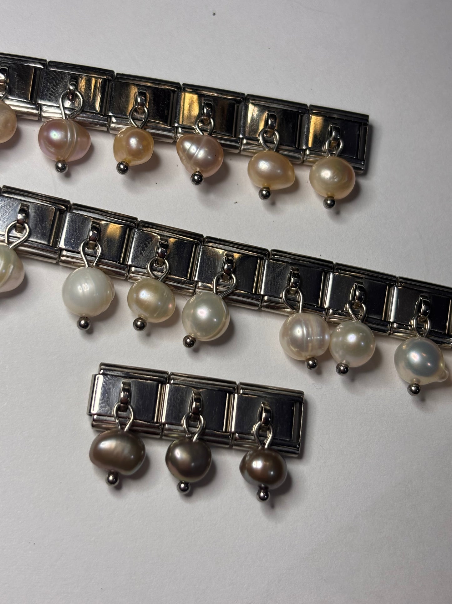 Silver Pearl Italian Charm Bracelet Link
