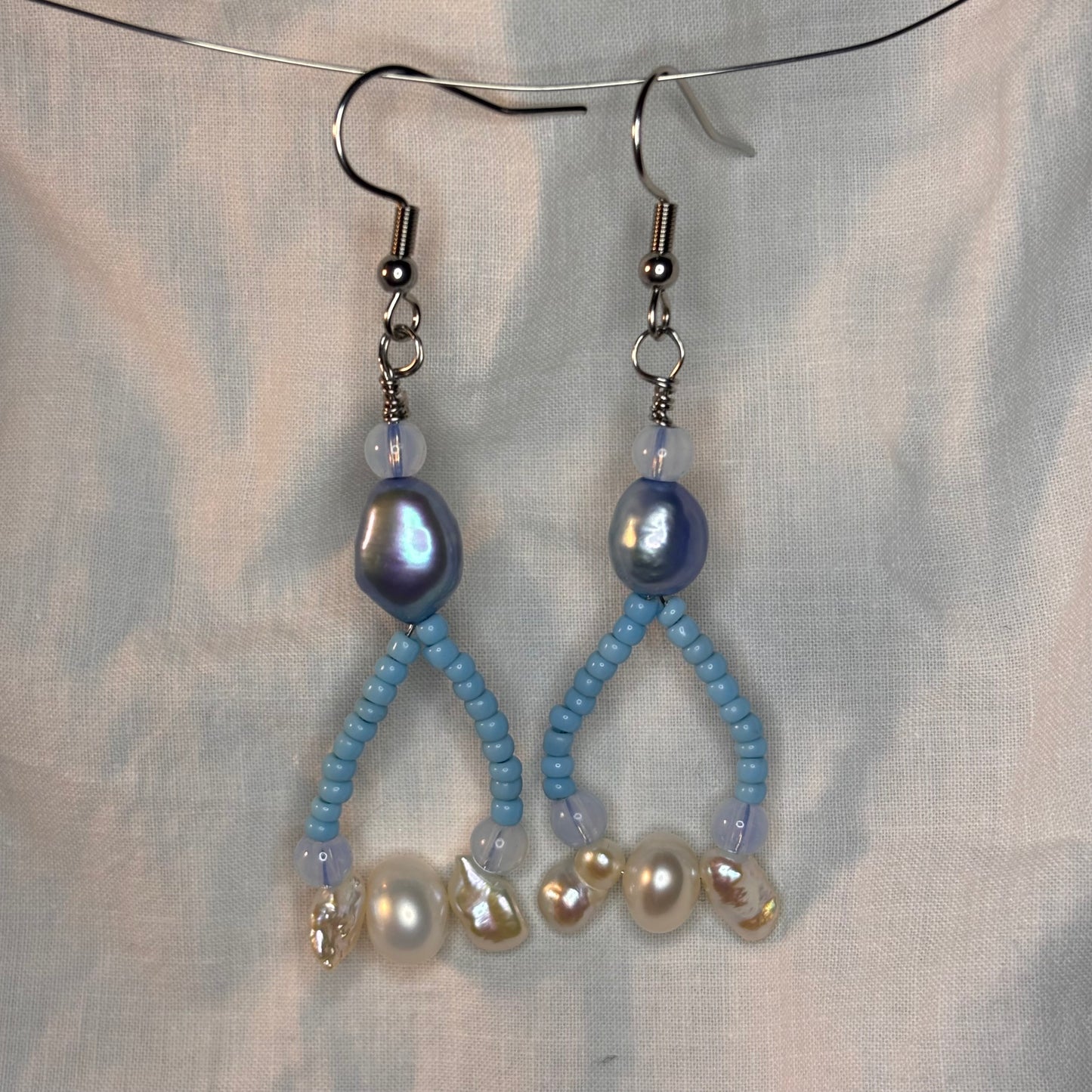 pearl, opalite, and beaded loop earrings