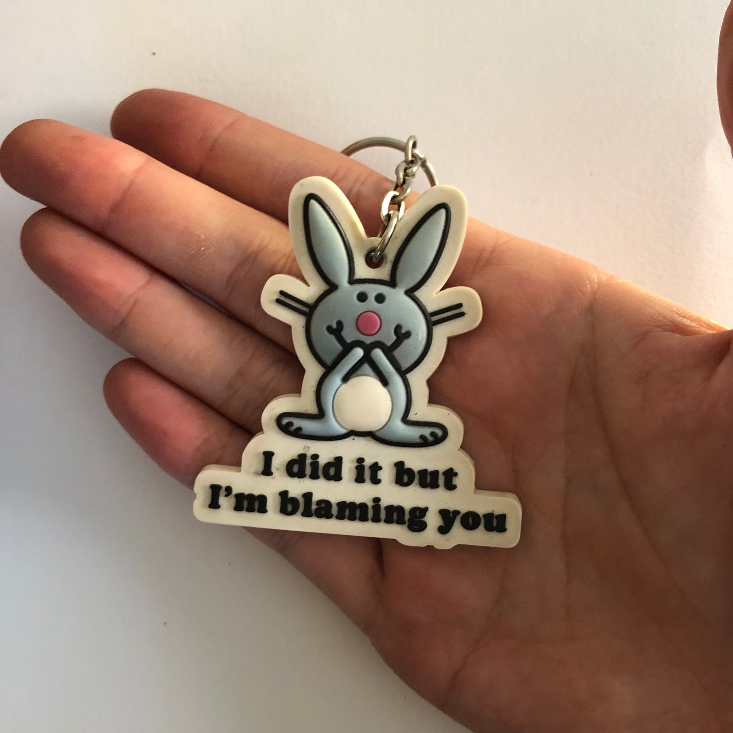 Happy Bunny “I did it but I’m blaming you” rubber keychain