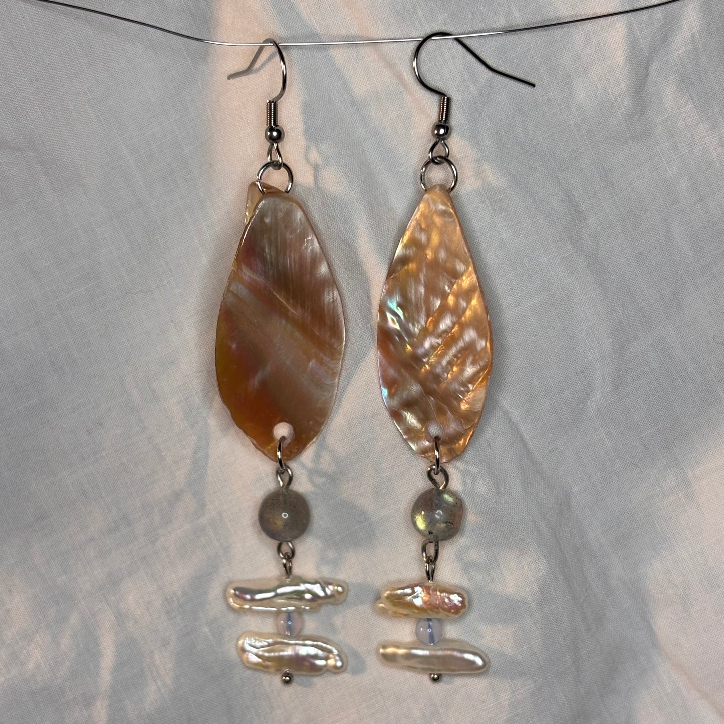abalone, pearl, and crystal statement earrings