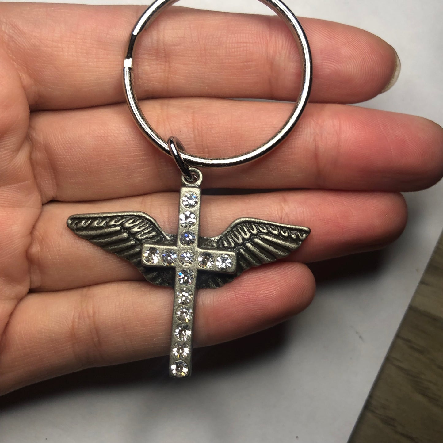 winged cross keychain