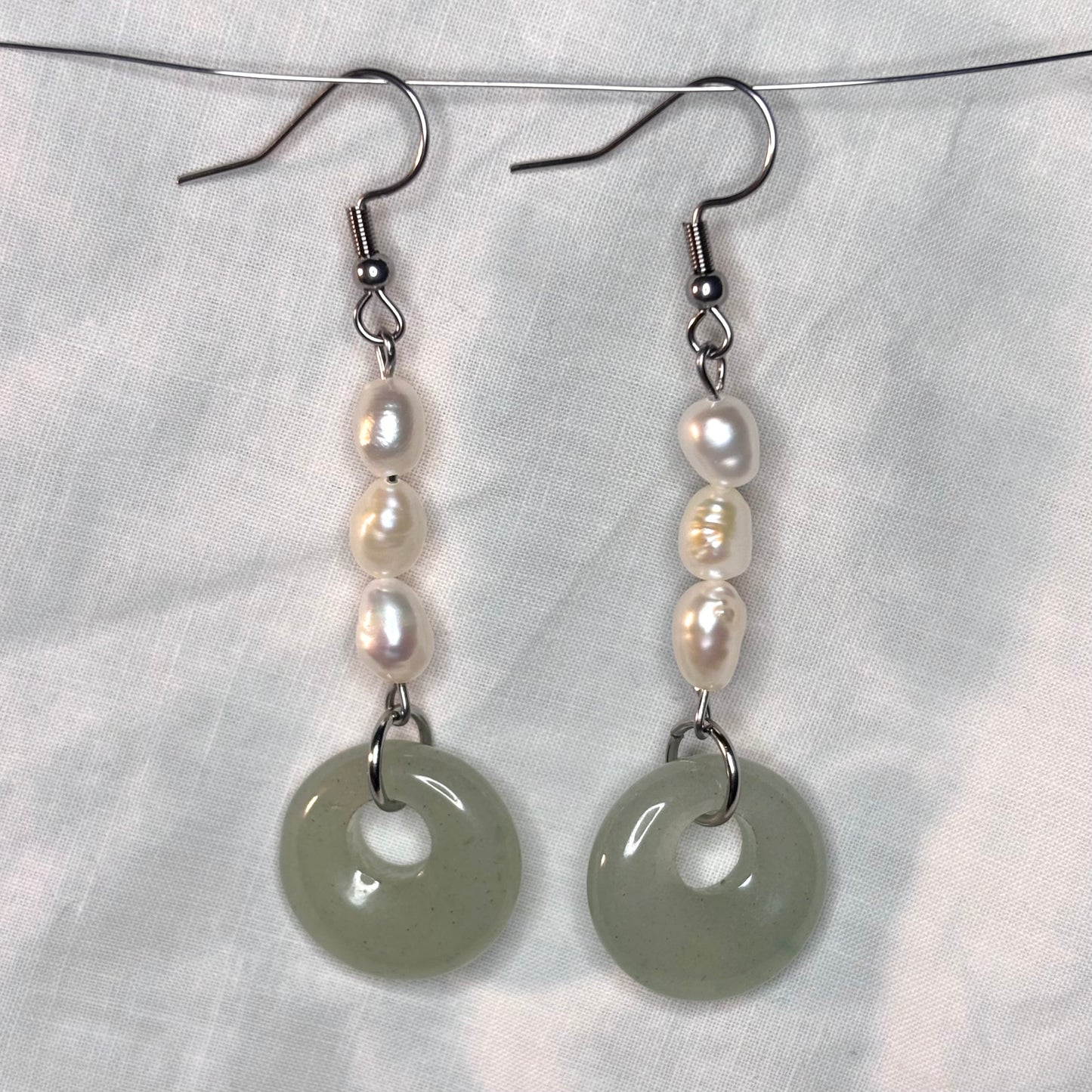 pearl and green stone earrings