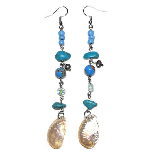 Mini Abalone Blue Beaded Earrings