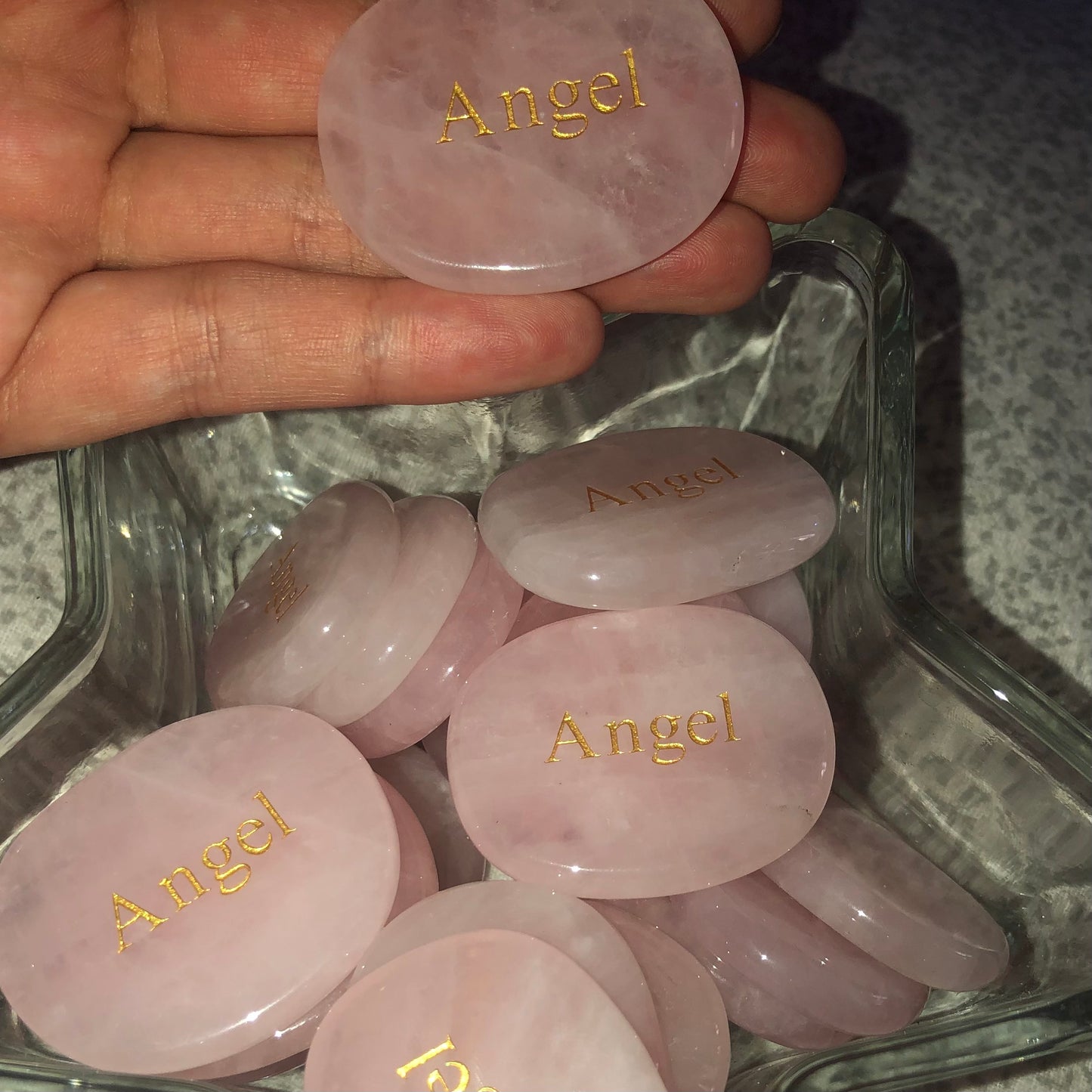 “Angel“ engraved rose quartz