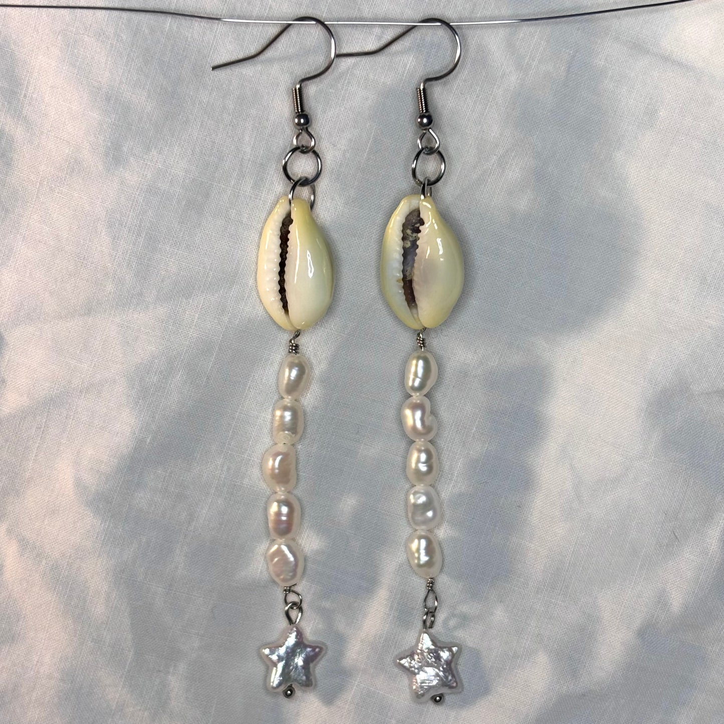 cowrie and pearl earrings