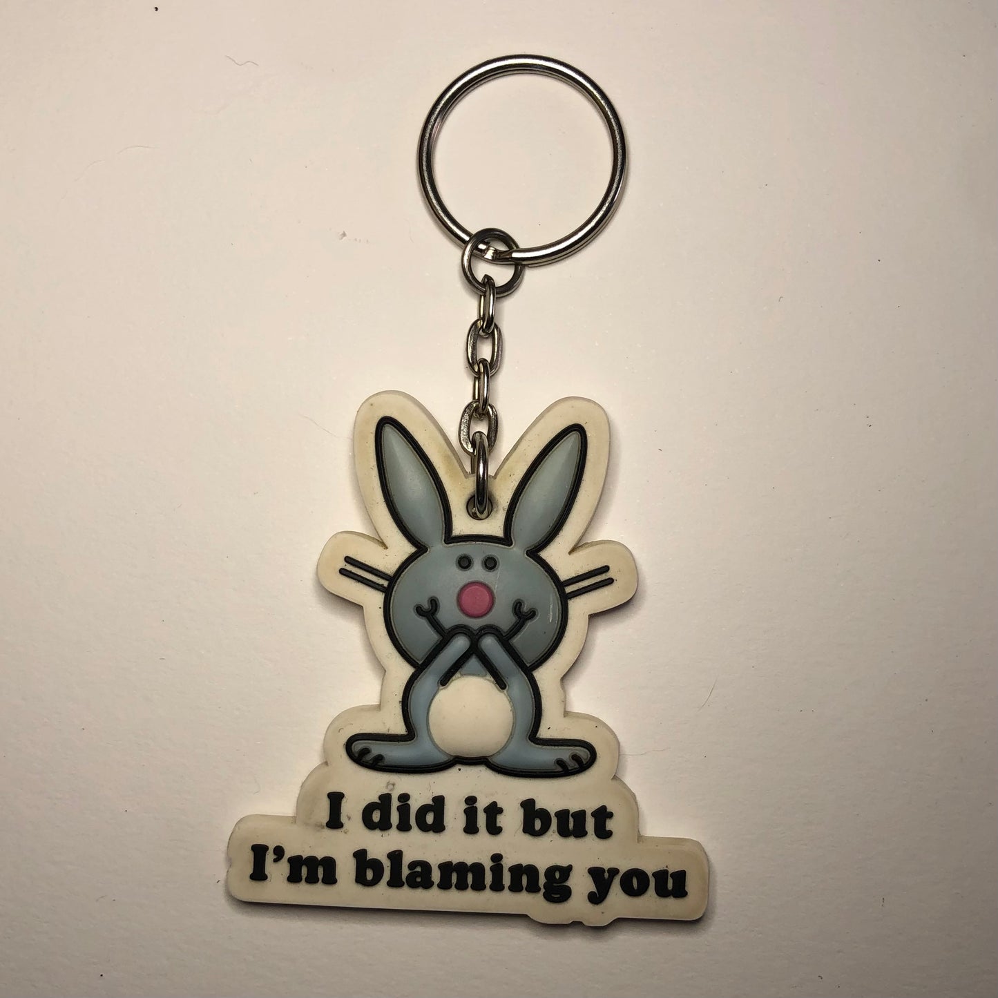 Happy Bunny “I did it but I’m blaming you” rubber keychain