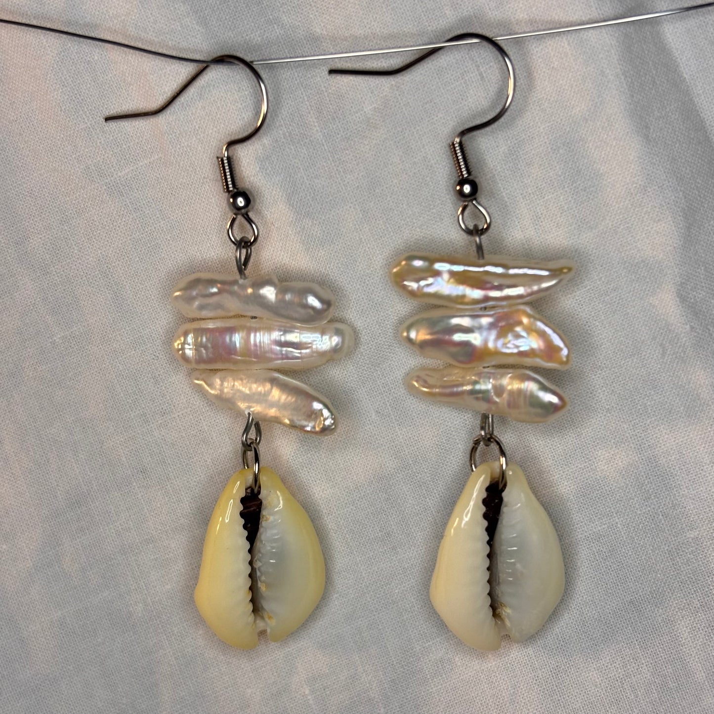 pearl stack and cowrie earrings