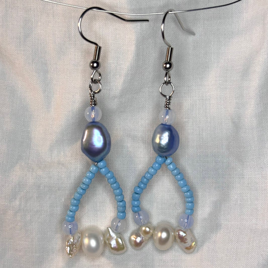 pearl, opalite, and beaded loop earrings