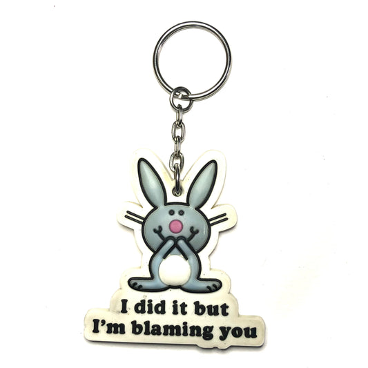 Happy Bunny “I did it but I’m blaming you” rubber keychain