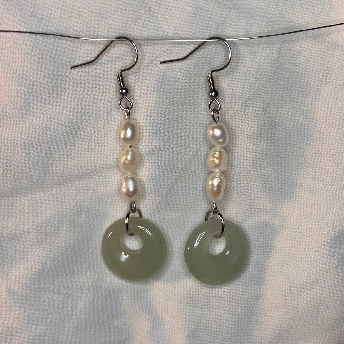 pearl and green stone earrings