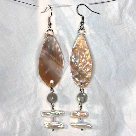 abalone, pearl, and crystal statement earrings